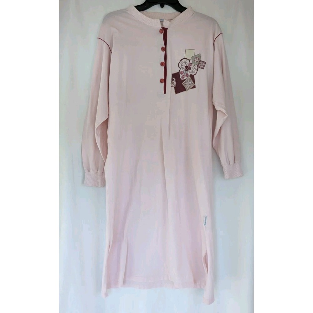 Vintage Schiesser Nightgown Womens sz 40 Germany 100% Cotton Pink Embroidered
